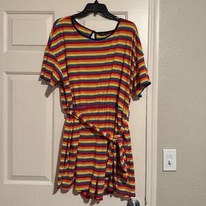 SHEIN Rainbow Striped Romper with Tie, XXL